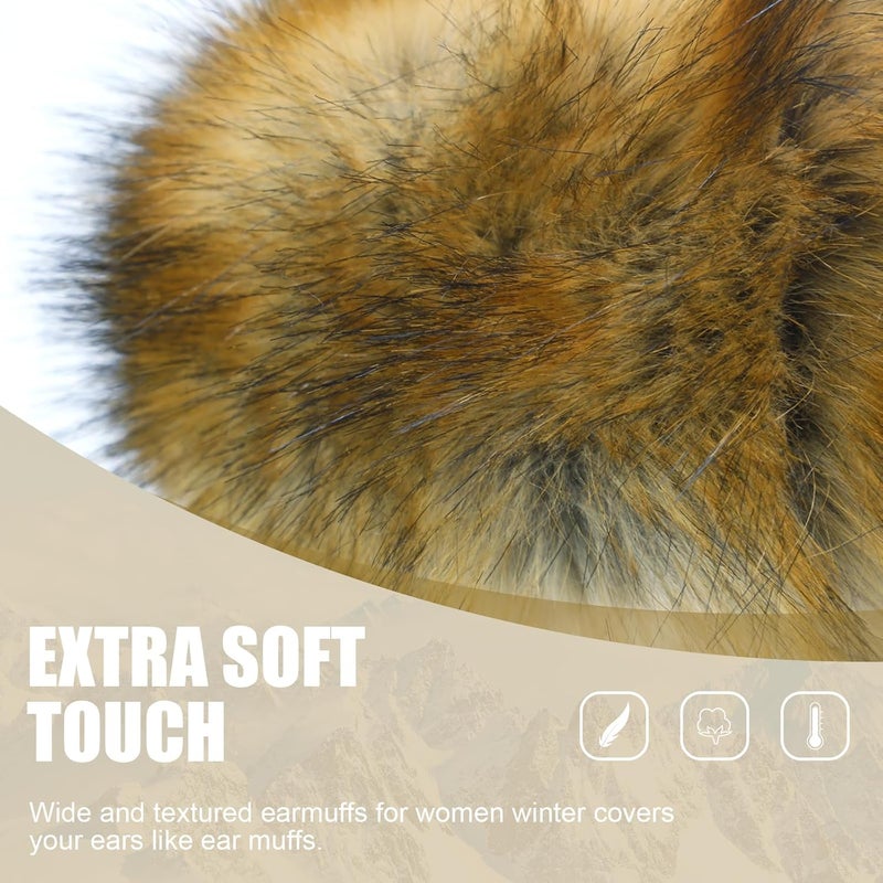 RANOME Faux Fur Headband for Women Elastic Fuzzy Thick Earmuffs Winter Headwrap Ear Muffs Furry Ear Warmers Cold Weather (Brown 2) - Image 2